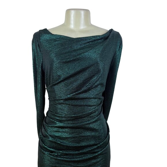 R&M Richard’s Green Metallic Long Sleeve Maxi Dress Women's Shimmery Sz 12 - Picture 6 of 11